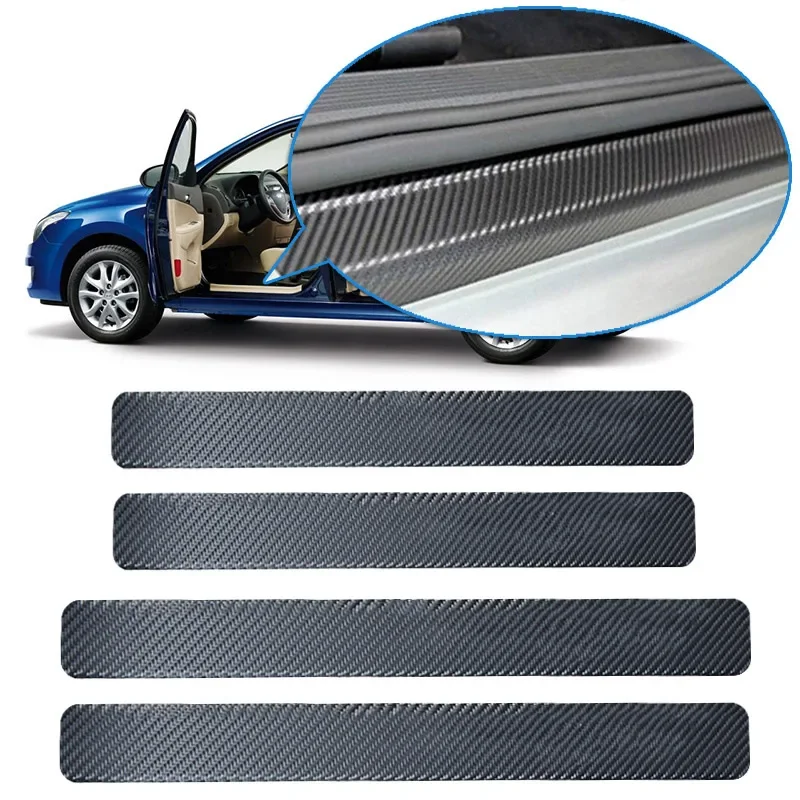 4PCS 60x6.8cm Car Door Sill Anti kick Stickers Scuff Anti Scratch Carbon Fiber Auto Door Sticker Car Accessories Styling