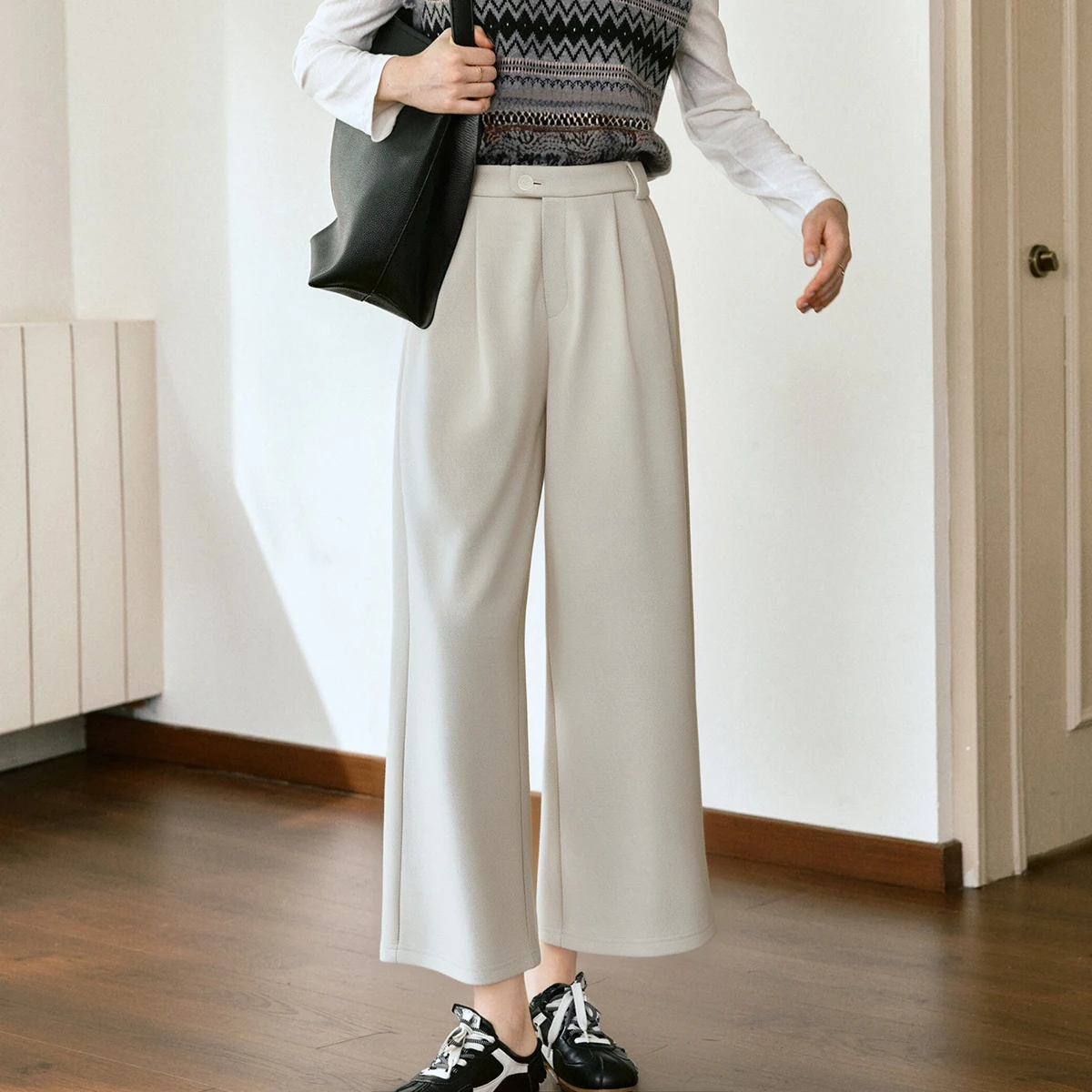 OLrain Casual Ankle-Length Pants for Woman 2025 Autumn Winter Wide-leg Pants Pockets Solid Straight Female Trousers O57QK001500