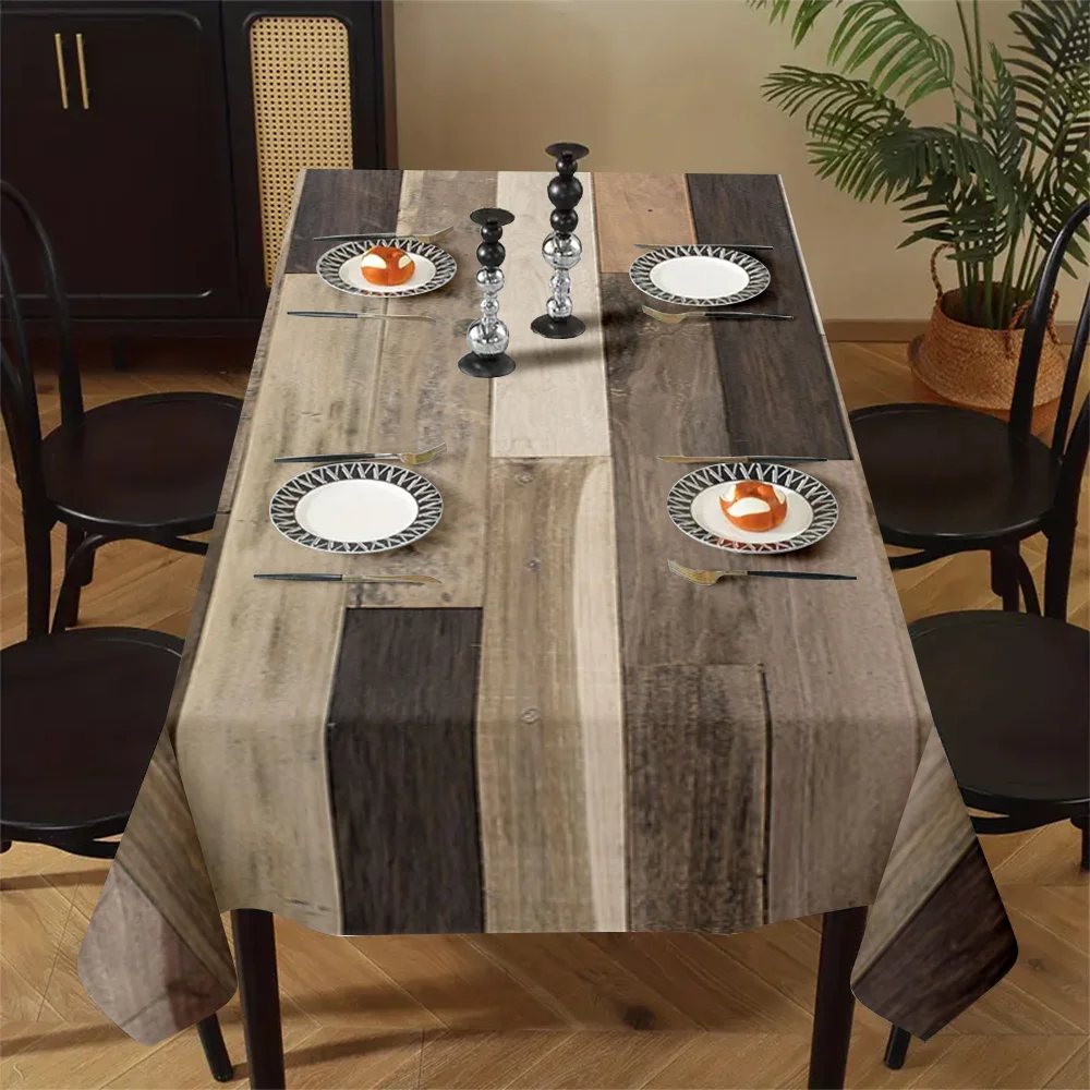 Simple wood-grain pattern rectangular tablecloth, rectangular - 100% polyester, suitable for restaurants, etc.