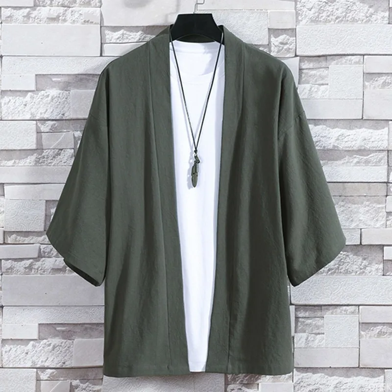 Men's Kimono Cardigan, Japanese Casual Summer Cardigan Top, Open Jacket