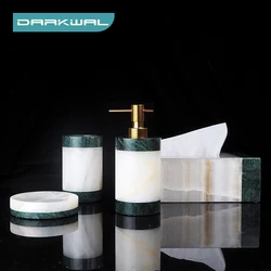 Indian Green and White Onyx Natural Marble Set of Bathroom Luxury Soap Dispenser Soap Dish Tissue Box Bathroom Accessories