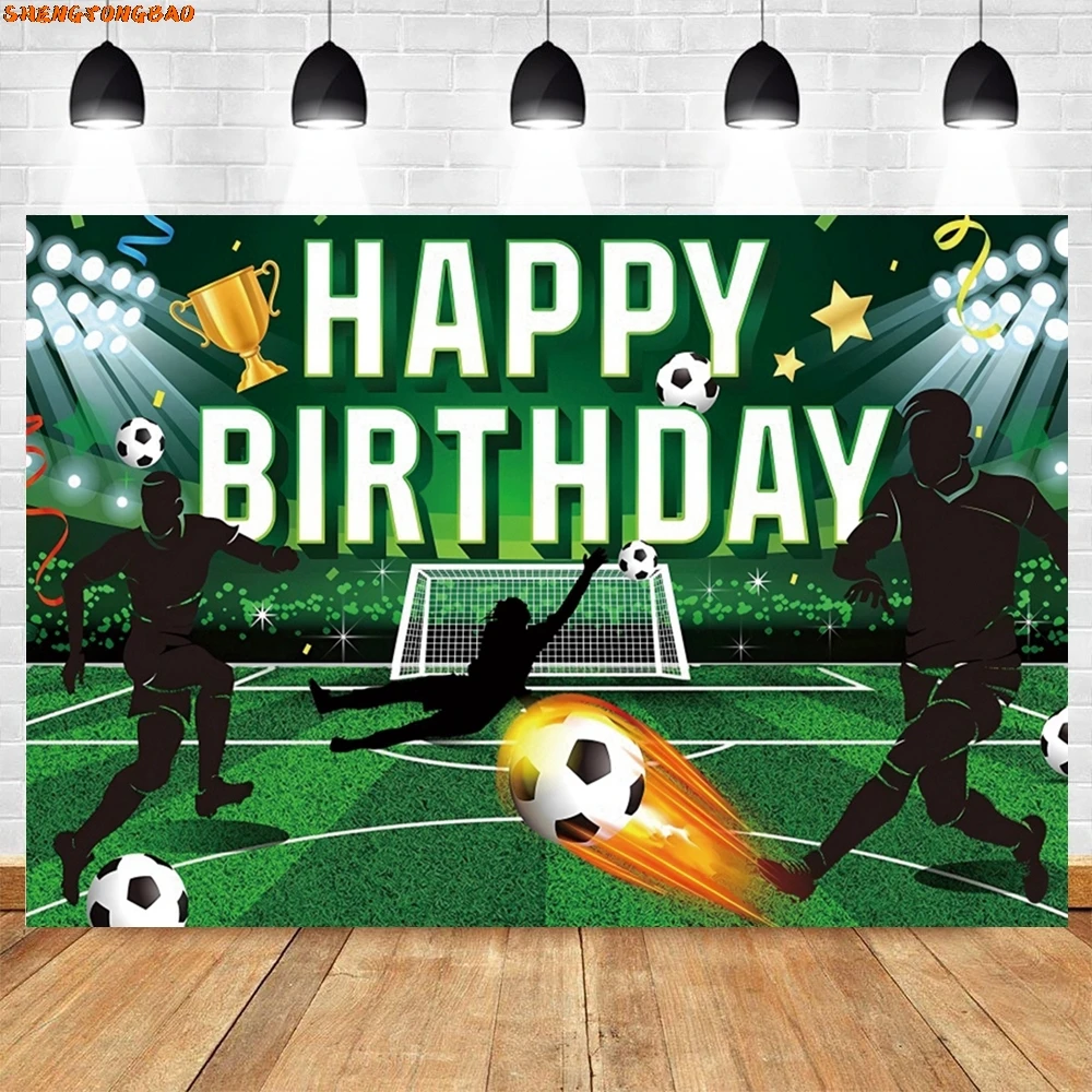 Football Photography Backdrop for Boy Birthday Party Decor Real Madrid Stadium Grassland Soccer Field Customize Photo Background