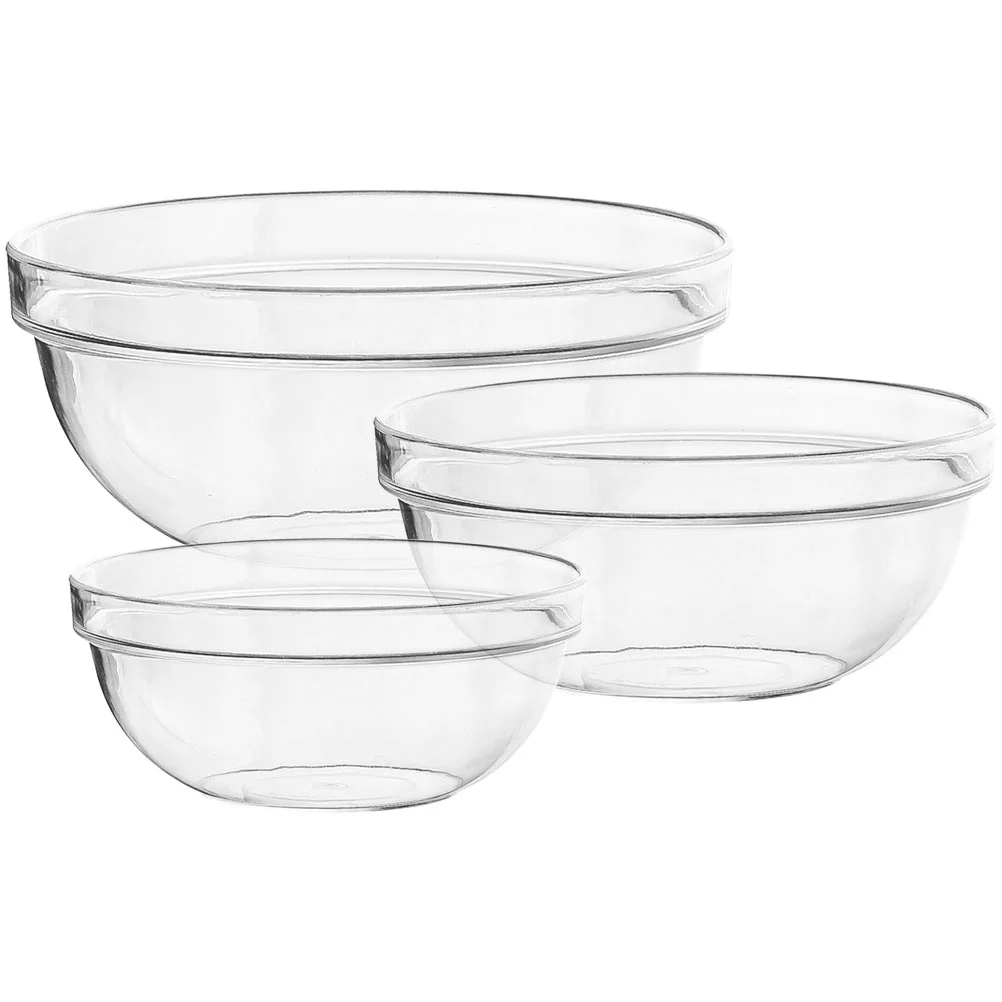 3 Pcs Transparent Salad Bowl Popcorn Bowls Plastic Serving for Parties Large Entertaining Big Clear Mixing