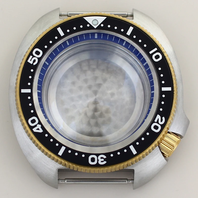 

44mm Diver Watch Silvery Gold Case with Chapters Ring For Mod Tuna Mouth NH35 NH34 NH36 NH38 Movement 28.5mm Dial Sapphire Glass