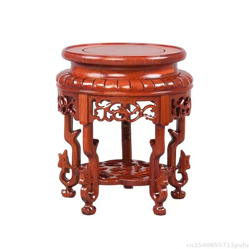 Natural Solid Wood Pedestal Crafts Redwood Carved Coffee Tea Pot Decorative Shelves Vase Flower Pot Display Stands Buddha Stand