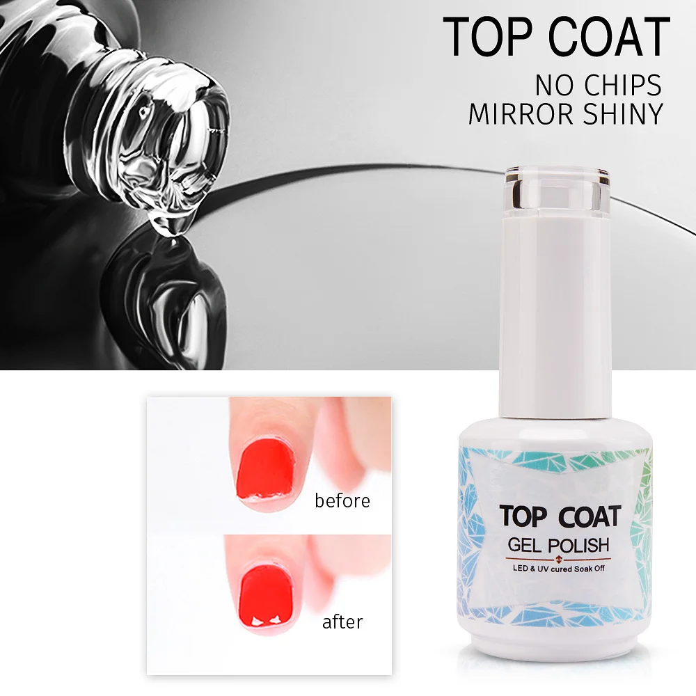 15ML ฐานเจล Top Coat ชุด UV เจลเล็บชุดเล็บเล็บ Soak Off ฟังก์ชั่น UV เล็บยาวนานเล็บเจล