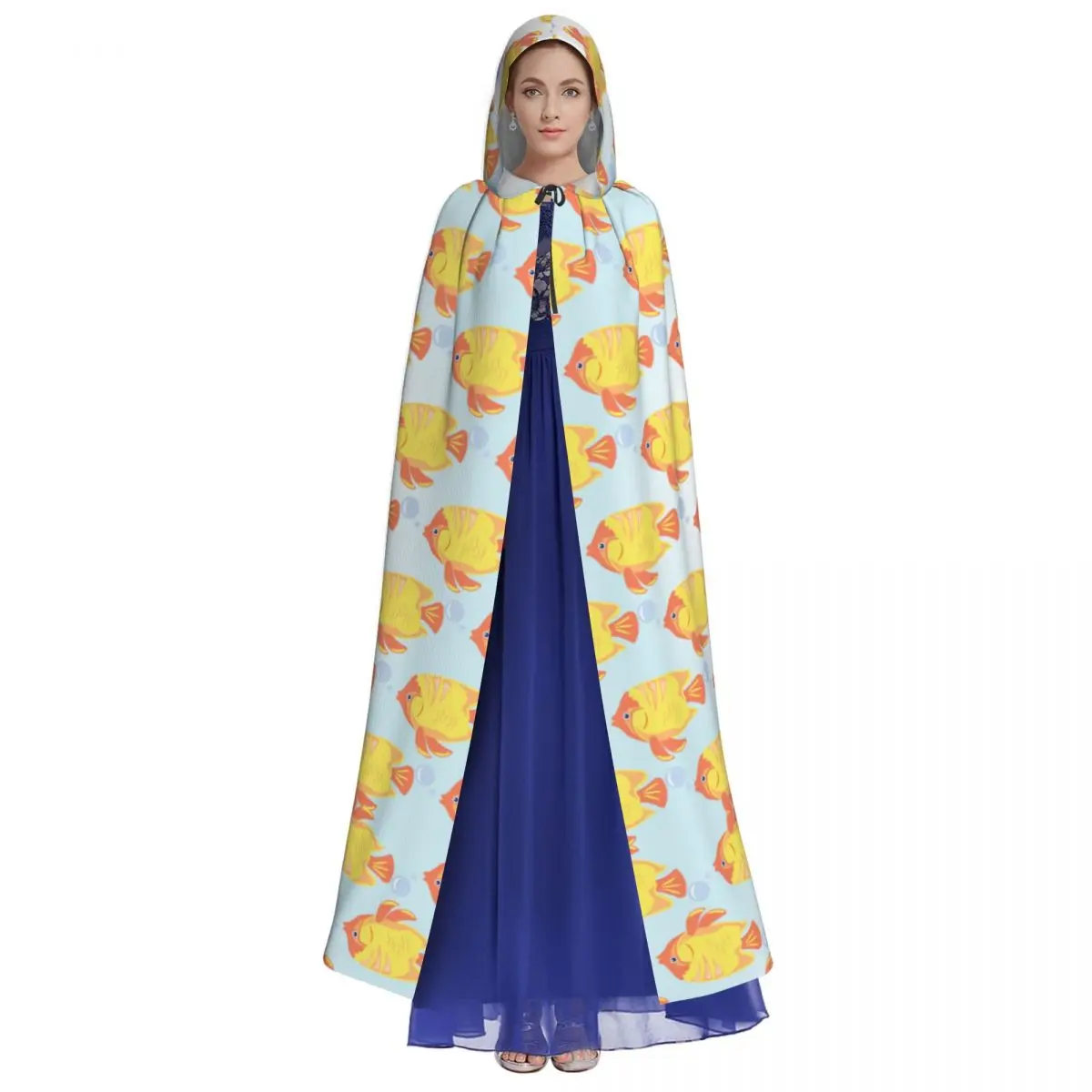 Fishes Hooded Cloak Polyester Unisex Witch Cape Costume Accessory image 2