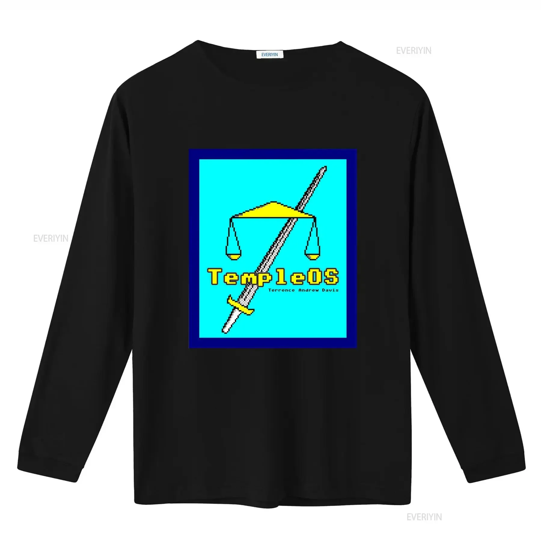 Temple OS Terry A Davis Front Print T Shirt Retro Style with Sword and Scale Design vintage Washed graphic designer clothes