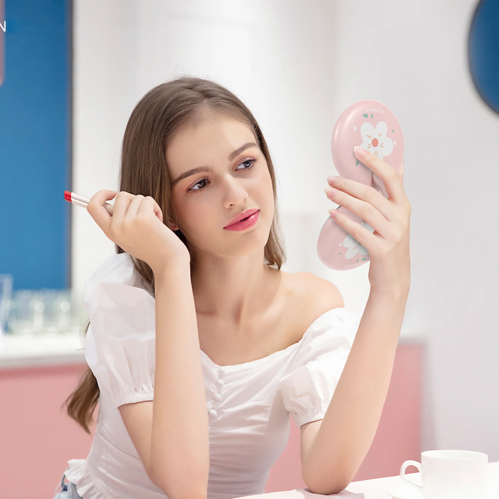 

1Pcs Compact Foldable Makeup Mirror Mini Portable Small Double-Sided Vanity Mirror Metal Key Ring for Travel Use