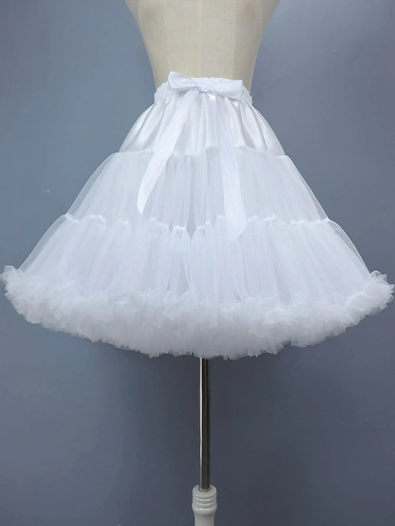 Bow Decor Cloud Layer Elegant White Solid Petticoat for Wedding Halloween