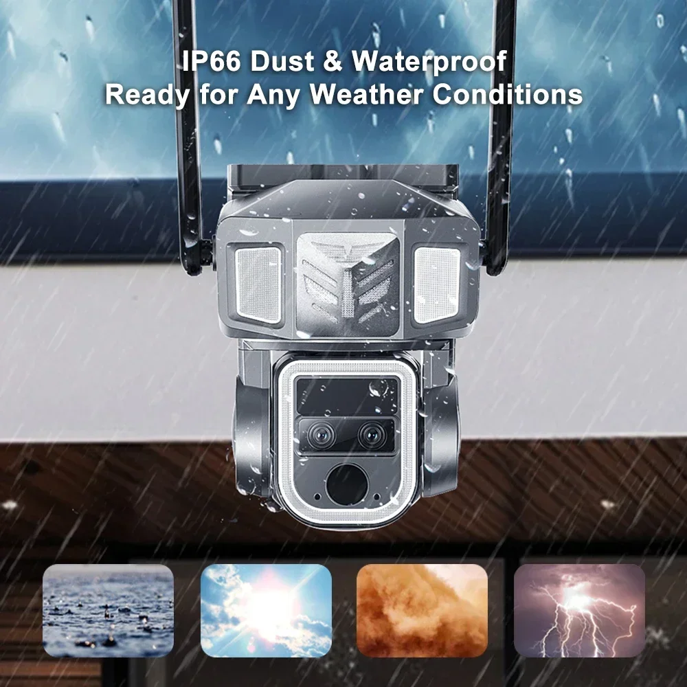 PEGATAH 8MP Wifi Wireless 20X Zoom Solar Camera 4K Three Lens Solar Panel Human Detection PTZ Security Cam Waterproof Camera