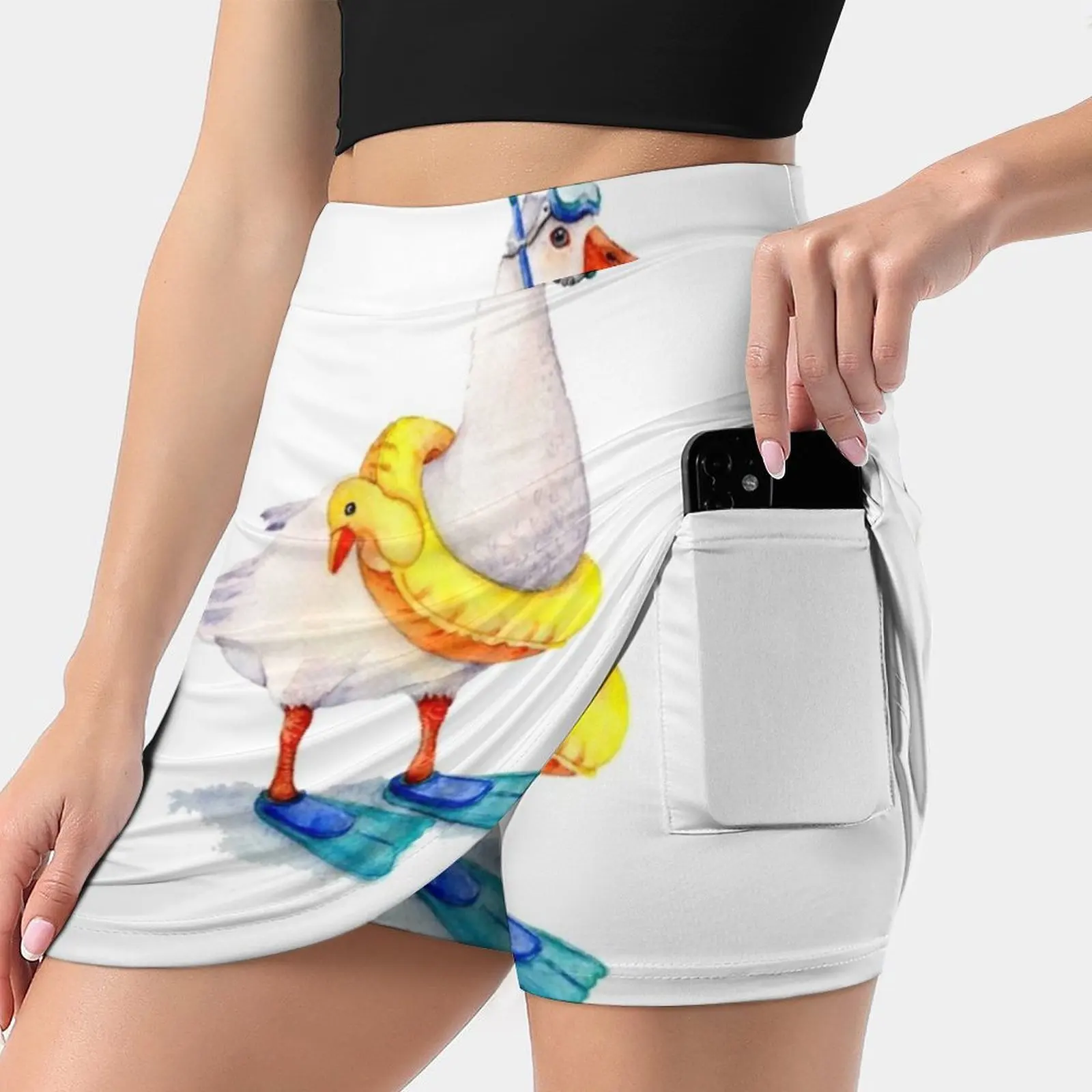 Snorkeling Goose Women's skirt Aesthetic skirts New Fashion Short Skirts Goose Geese White Goose Whimsical Birds In Hats