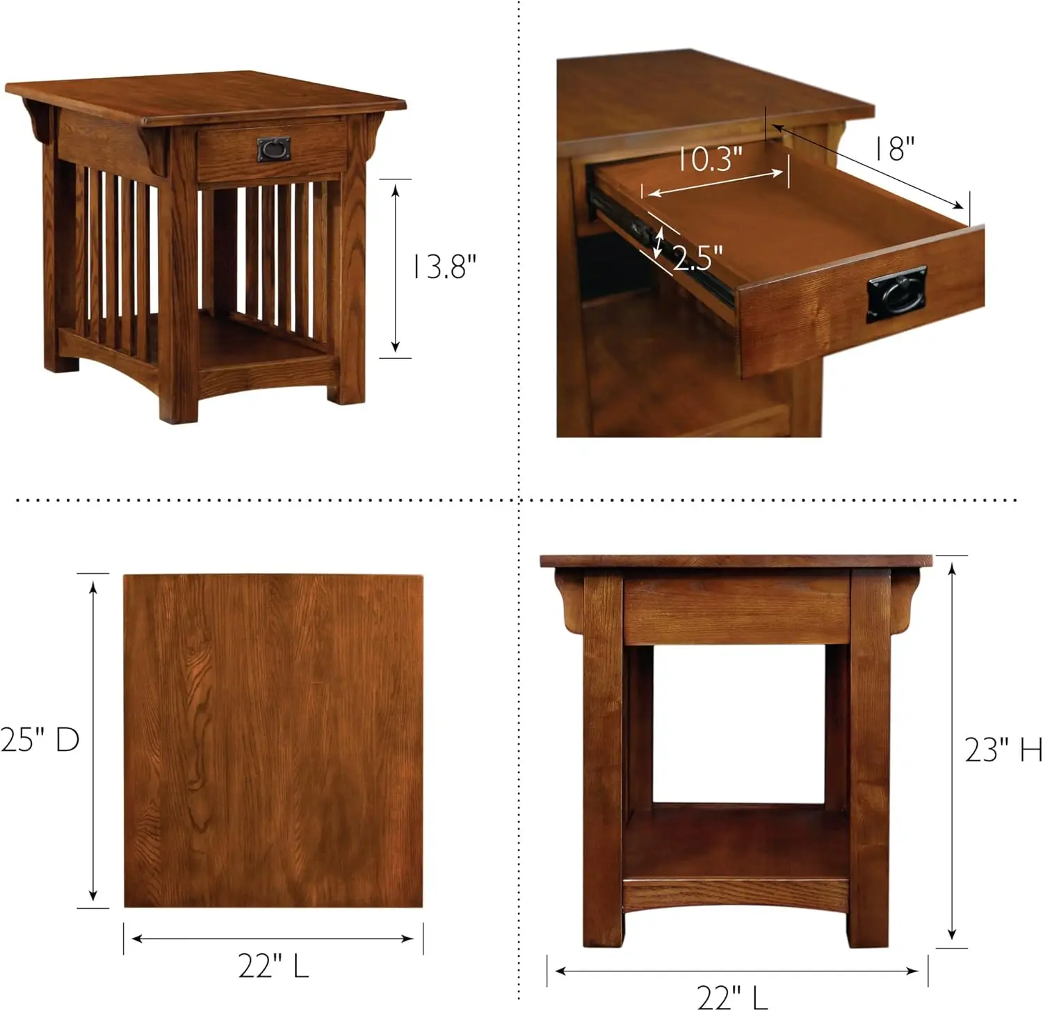 Leick Home 8207 Mission Impeccable End Table with Drawer, Made with Solid Wood, Side Table for Living Room, Bedroom, Medium