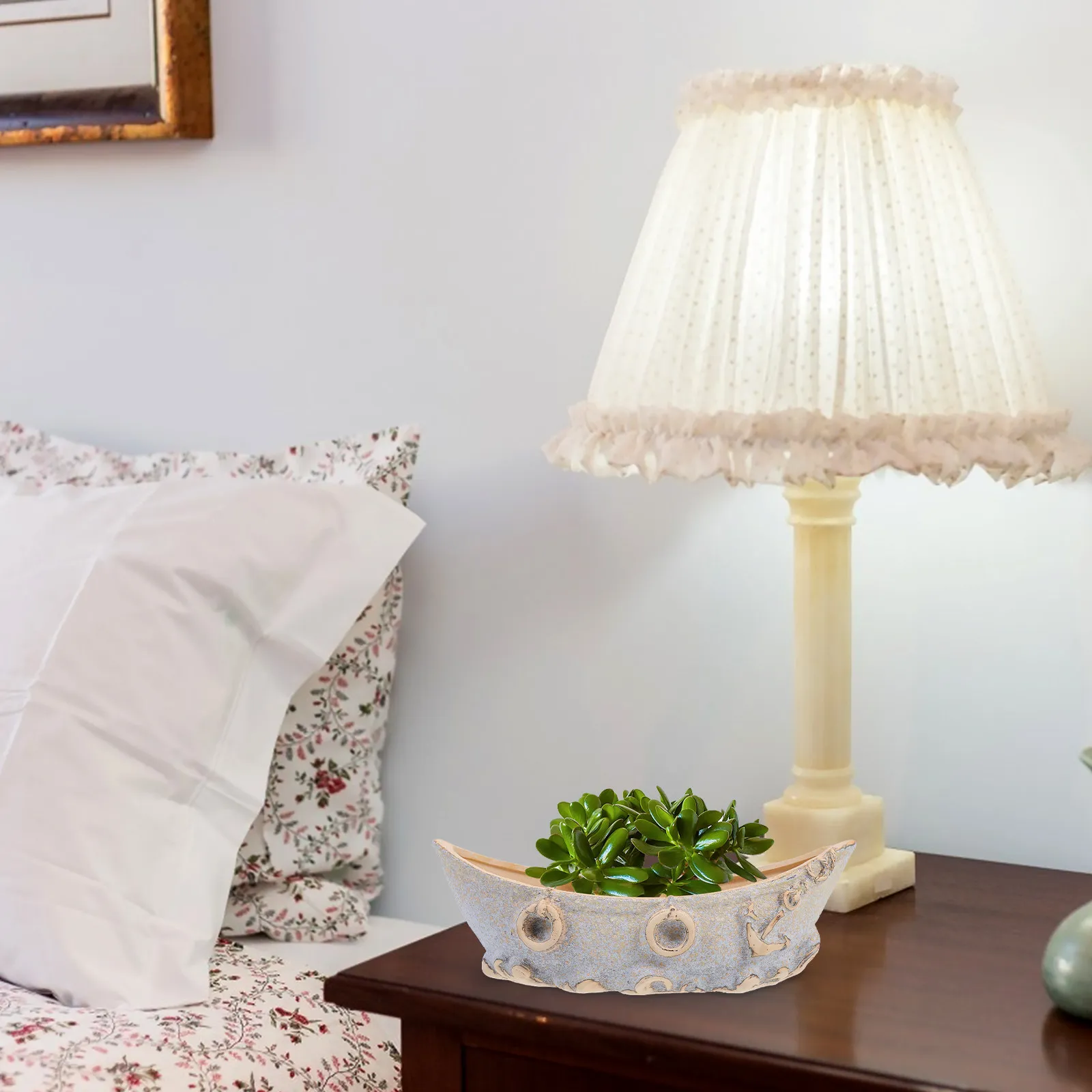 

1 шт. креативный керамический цветочный горшок в форме лодки, маленький горшок для суккулентов, для домашнего декора, балкона, сада, рабочего стола, декоративный цветочный горшок