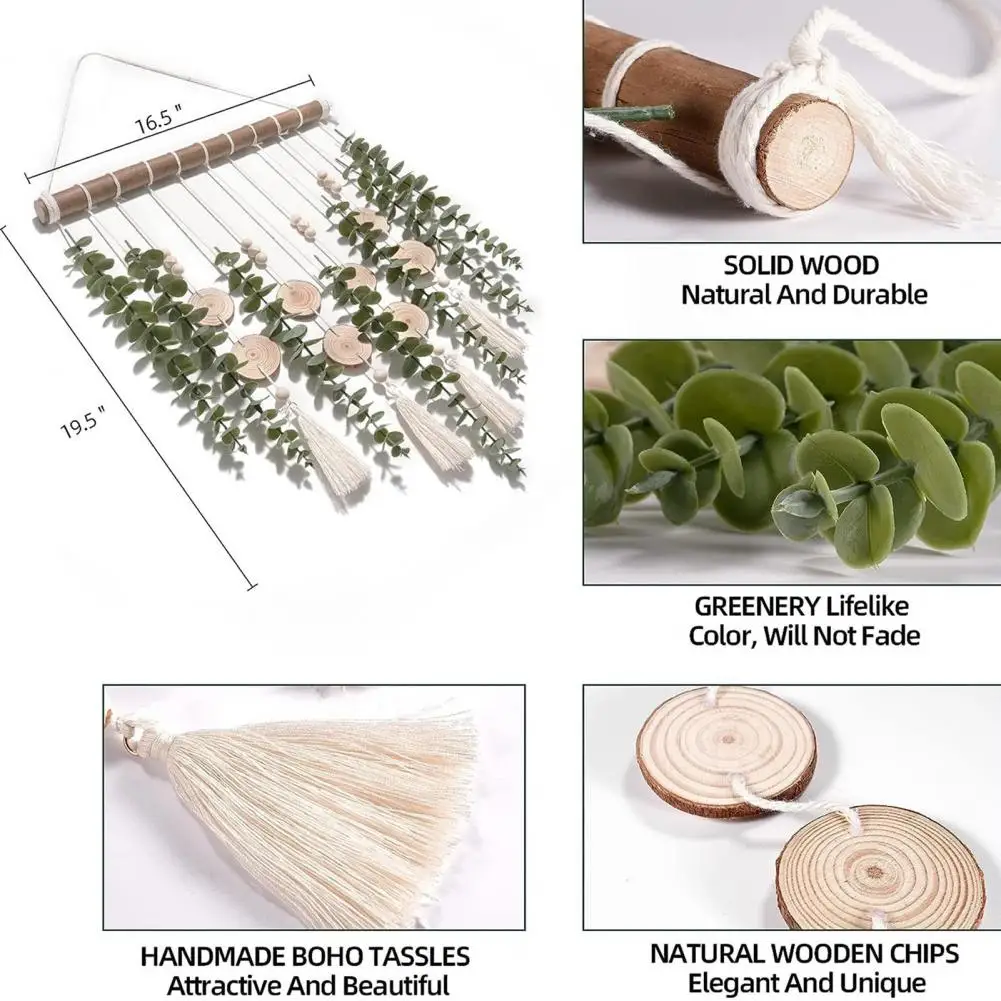 

Комнатное настенное украшение, богемный эвкалипт, настенное украшение с деревянными бусинами, хлопковая веревка, богемный декор для комнаты, кухни, ванной комнаты