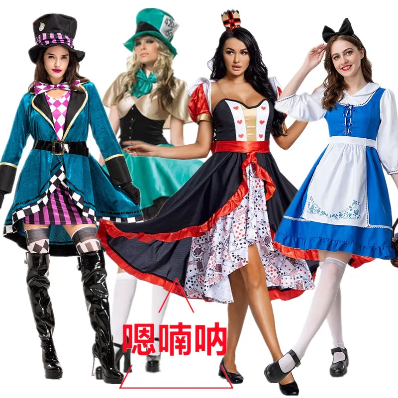 Halloween Alice in Wonderland Filmspel Prestatiekostuum Rode Koningin Cos Volwassen Mad Hatter Prestatiekleding Polyestervezel
