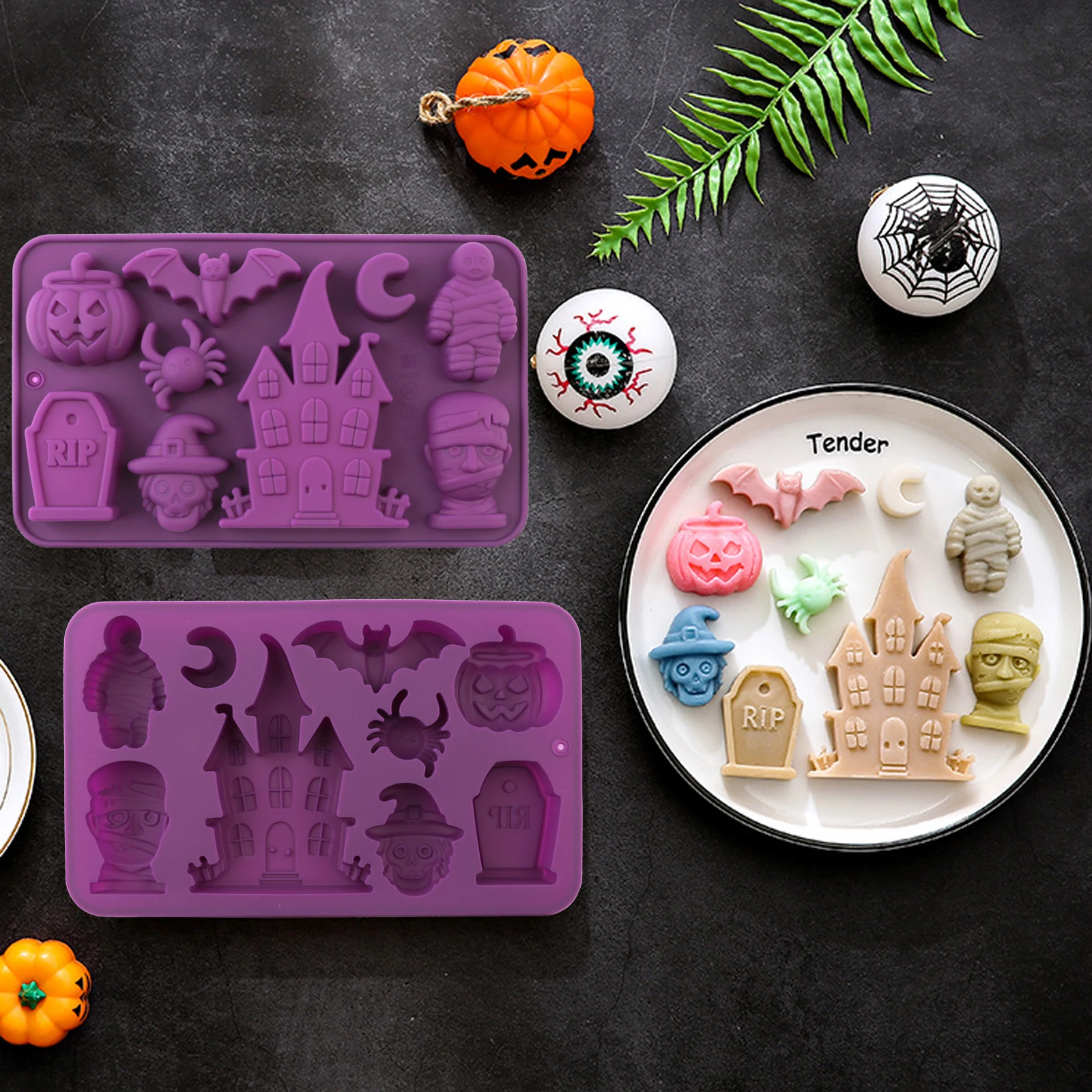 1 Stück Silikon-Halloween-Süßigkeitenform mit Hexenmotiv, Schokoladenform zum Herstellen von Süßigkeiten, Kuchendekoration, Backen von Desserts und Kerzen – Detail 6