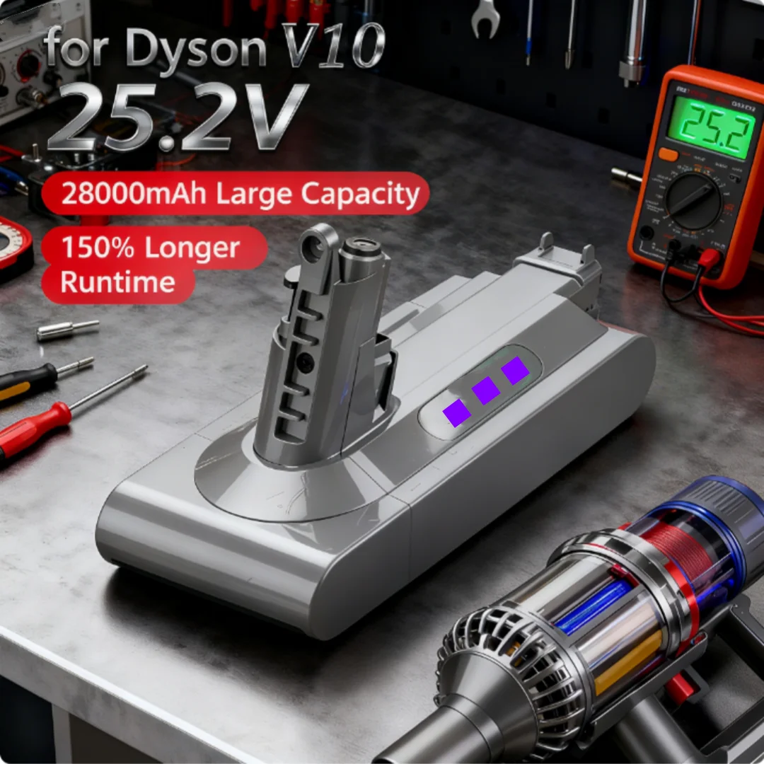 

High-Capacity 28000mAh 25.2V Replacement Battery | Perfect Fit for Dyson V10 Absolute & V10 Cord-Free Handheld Vacuums