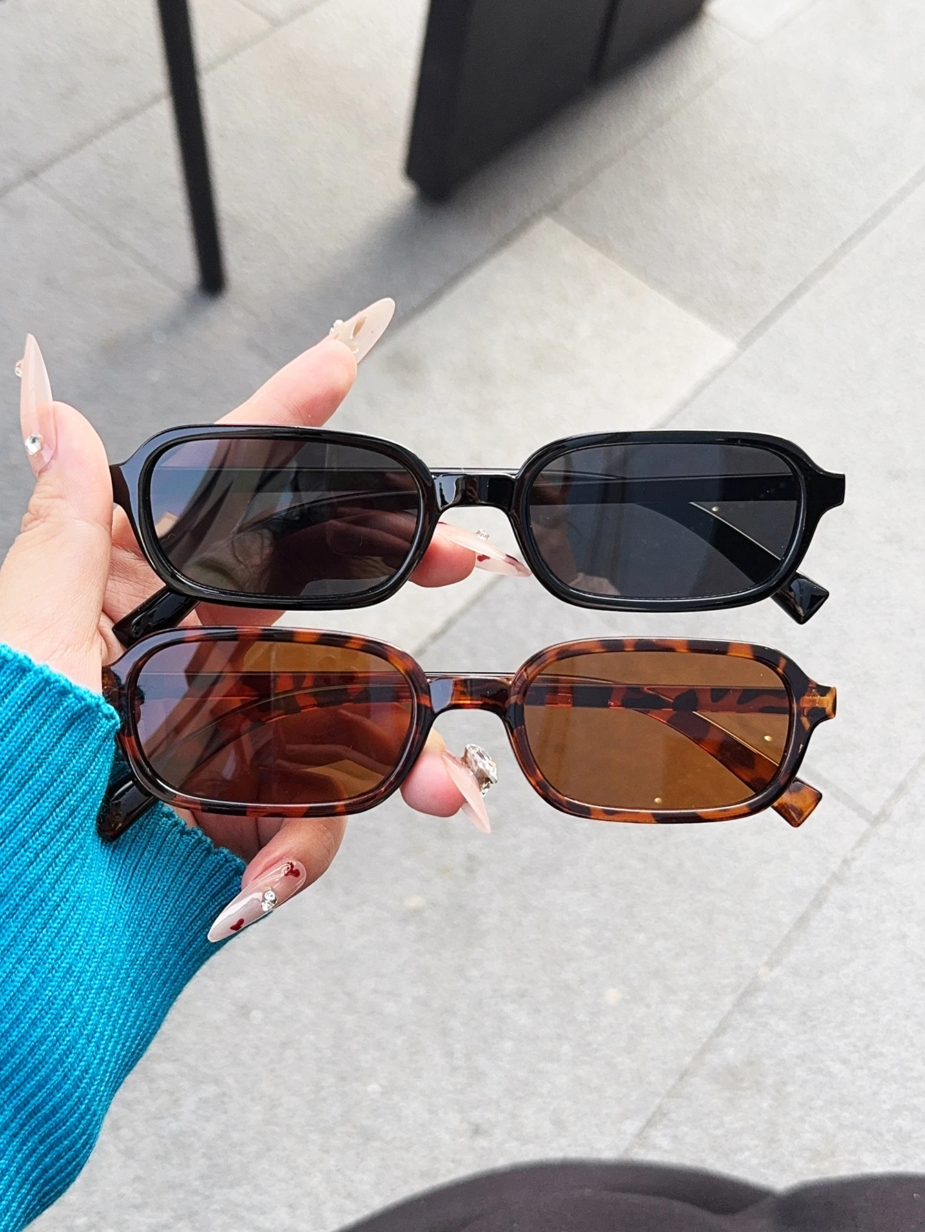 2Pcs Fashionable Small Rectangular Frame Glasses Set Classic Color Trendyy Stylish Simple Photo Party Glasses Unisex