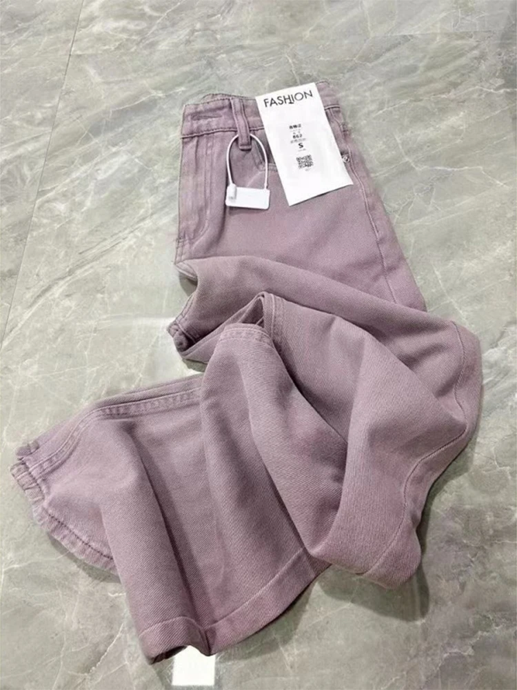 Pluszowe aksamitne podszyte fioletowe proste dżinsy zimowe ubrania na śnieg Casual High Waist Pantalones Vaqueros Korea Vintage damskie spodnie dżinsowe