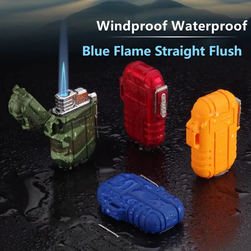 

Waterproof Lighter with Lanyard Portable Blue Flame Jet Lighters Gas Butane Outdoor Camping Men's Smoking Accessories Tools