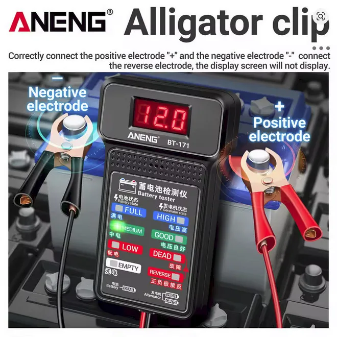 

Цифровой тестер аккумуляторов ANENG BT-171 12В, автоматический измеритель напряжения, автомобильный прибор с LED-дисплеем