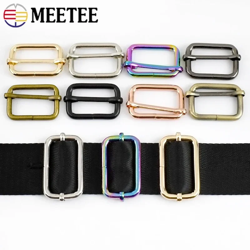 5Pcs Meetee 13-50mm Metal Tri-Glide Slider Roller Pin Buckle Handbag Strap Adjuster Clasp Webbing Leather DIY Crafts Accessories