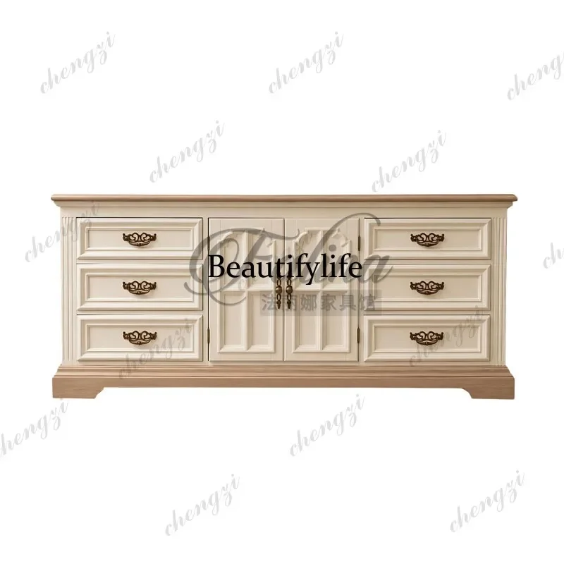 French retro chest, living room storage locker, European luxury engraved foyer, side cabinet against the wall P182