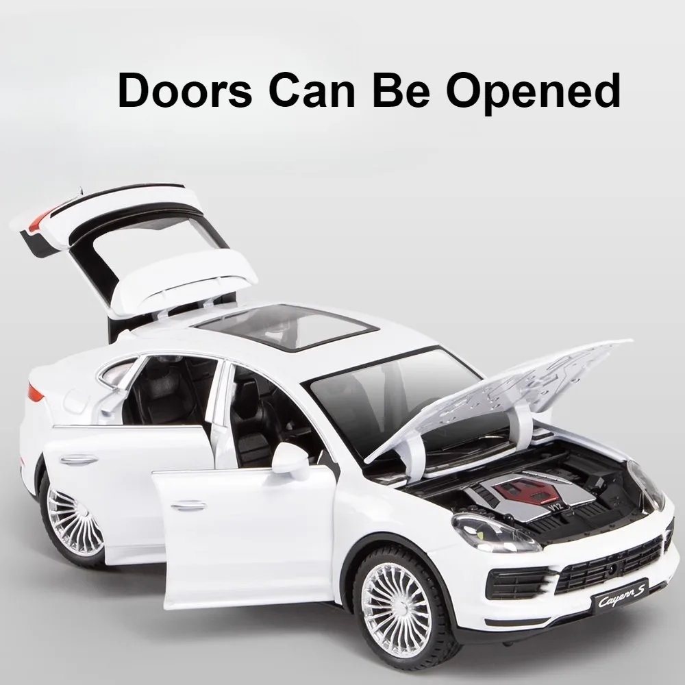 子供のためのカイエンのSUV車モデルおもちゃ、合金ダイキャストドア、オープンシミュレーション、音と光、車両モデル、誕生日プレゼント、1:24スケール