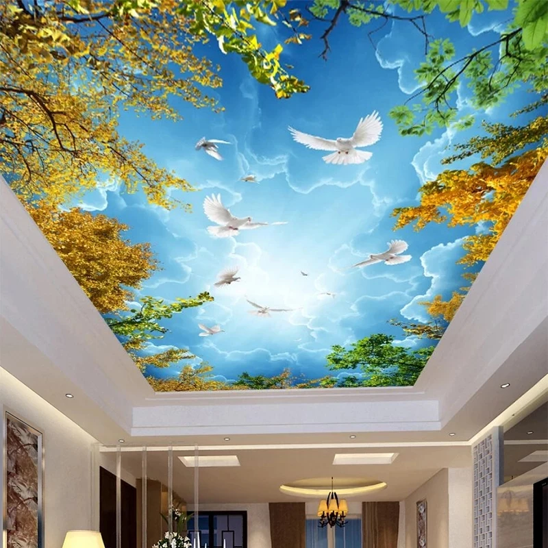 Custom Photo Wallpaper 3D Blue Sky White Clouds Ceiling Zenith Mural Bedroom Hotel Nature Landscape Living room restaurant study