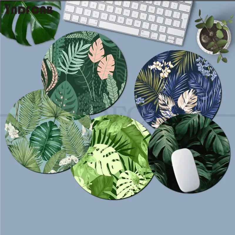 Green Tropical Mousepad Round Custom Skin Desktop Desk Mat Kawaii Gaming Accessories Students Writing Pad for PC Mouse Carpet