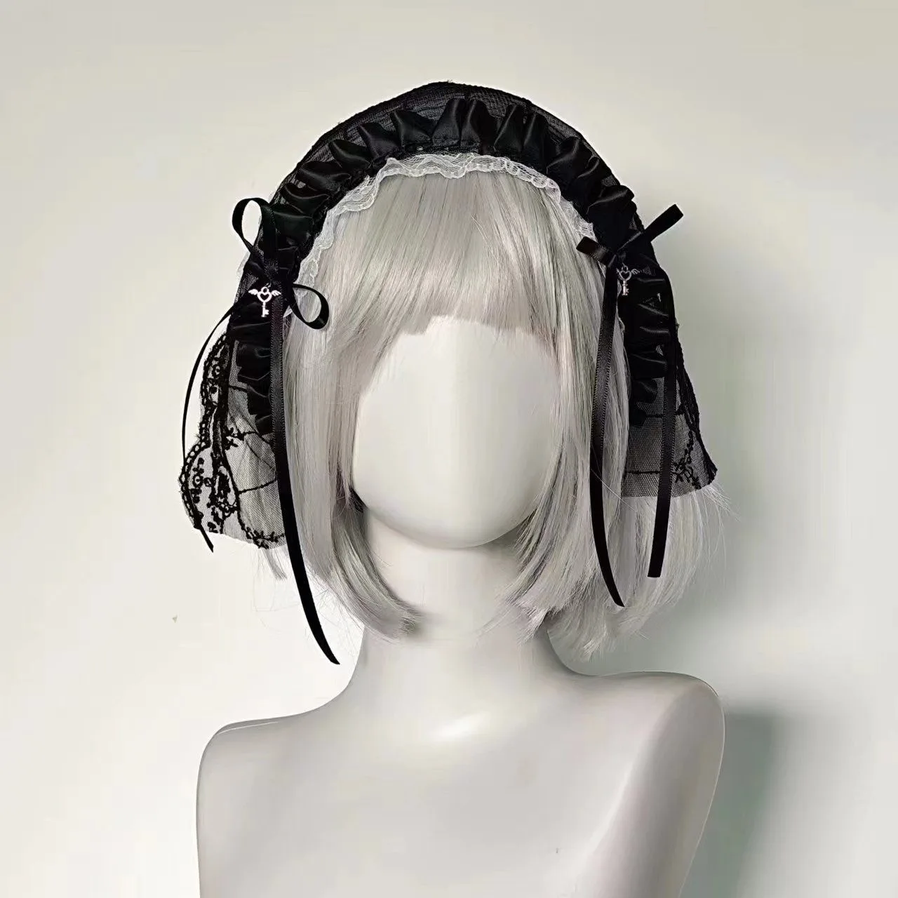 Lace Flower Elegant Black White Y2K Dark Subculture Cross Triangle Scarf Lolita Spicy Girl Hair Accessories Travel Photo