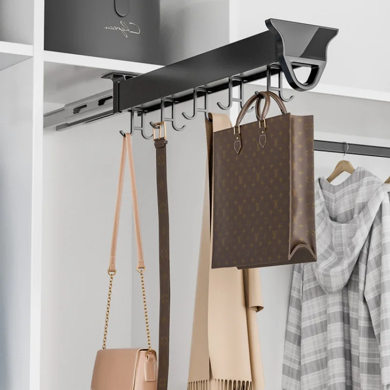 Retractable Kitchen Pan Hanger Slide Out Drawer Shelf Anti Rust Noise Less Easy Disassembly for Cabinet Clothing Bag Holder
