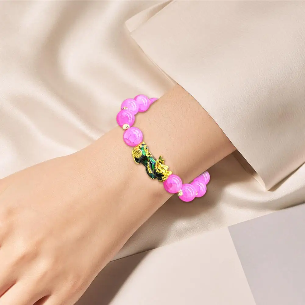 Natural Stones Bracelet Unisex Pixiu Bracelet with Smooth Vintage Texture Temperature Color-changing Elastic Band Luxury
