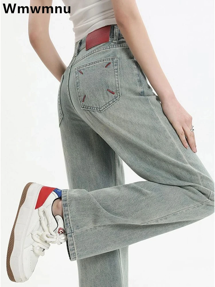 

Streetwear Embroidered Straight Denim Pants Women Casual Vintage High Waist Jeans New Korean Wash Kot Pantolones Chic Vaqueros