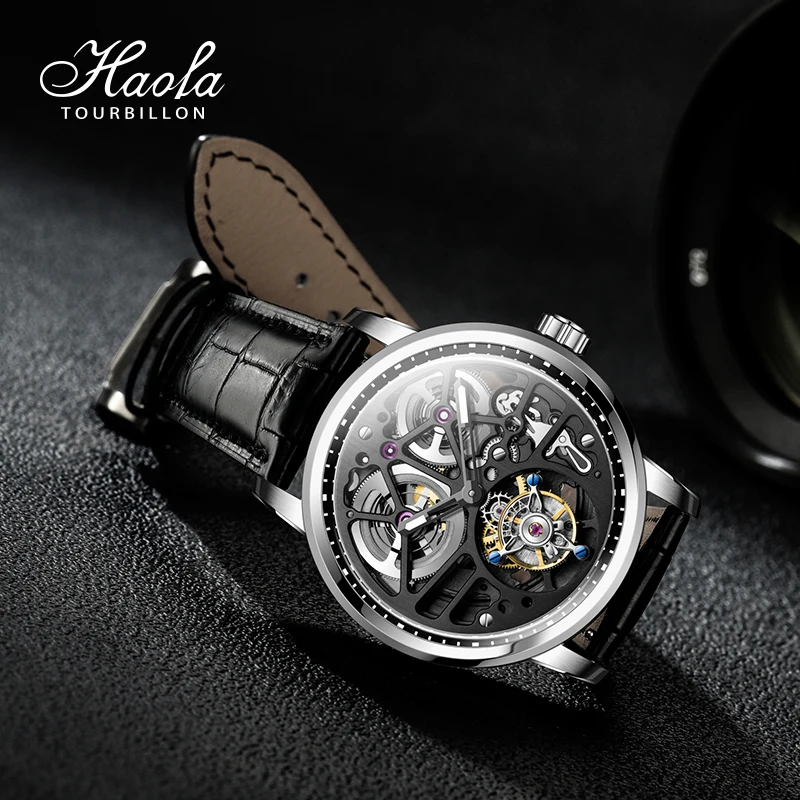 Haofa Hollow Automatic Tourbillon Movement Watches Men Skeleton Sapphire Self-Wind Mechanical Watch for Men Business Casual 1930