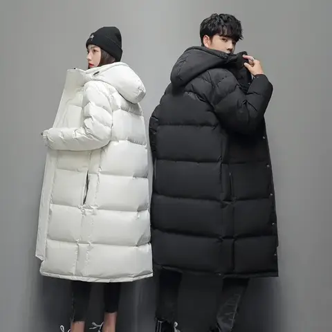 2024 겨울 뉴 다운 재킷 남성과 여성의 긴 크로스 무릎 두꺼운 따뜻한 커플 트렌디 코트