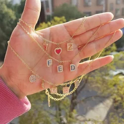 3D Personalized Dainty Enamel Initial Necklace Custom Pave Necklaces AAA Zircon Initial Letter Pendant Enamel Name Charm Jewelry