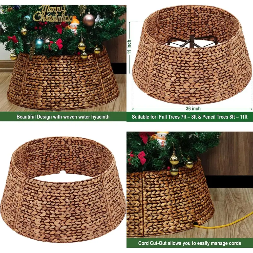 

Brown Wicker Christmas Tree Skirt and Stand Cover, 36 Inch, Rustic Style