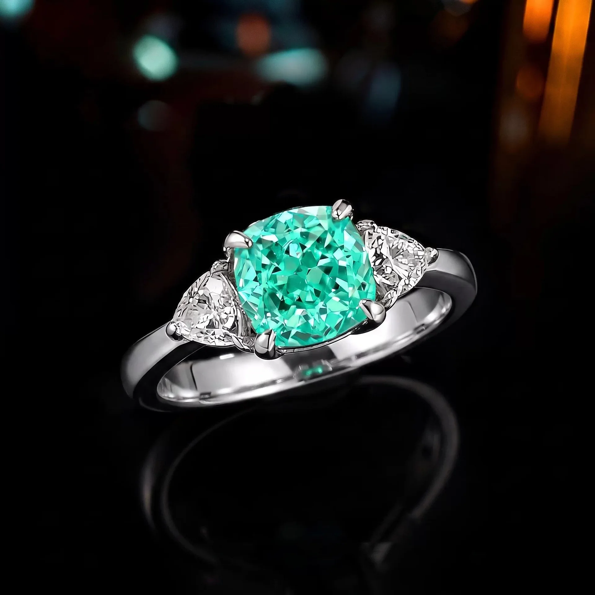 925 Sterling Silver Ring Classic Floral Cut Pillow Light Luxury Color Treasure Ice Flower Cut Green Diamond Ring