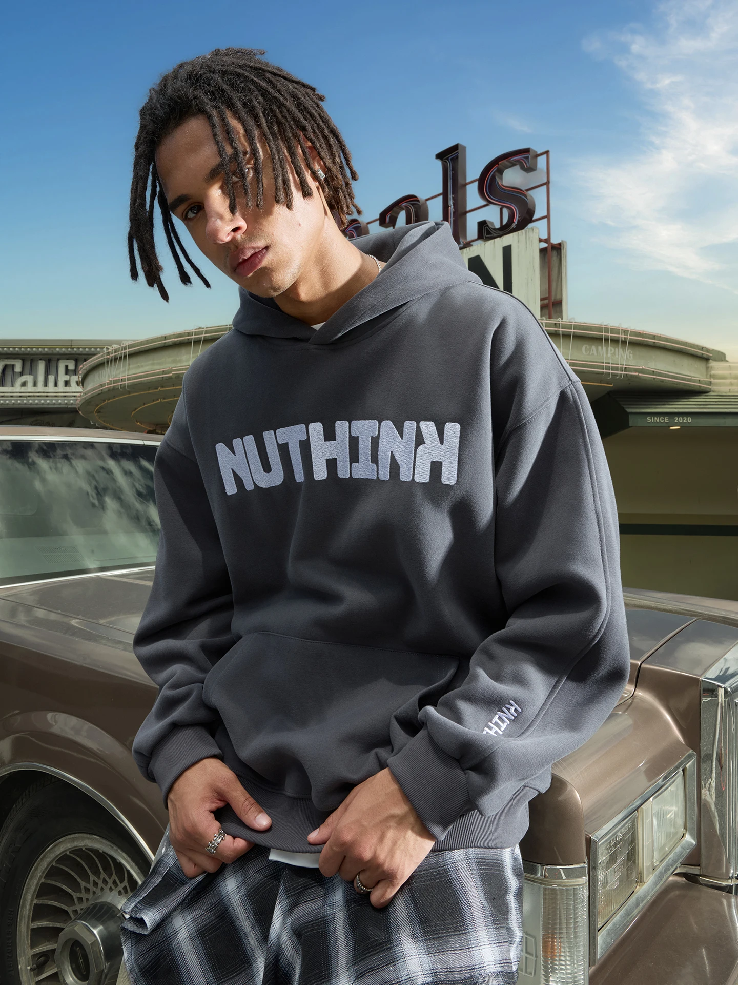 

Nuthink American Sle Retro Hoodie Letter Embroidery ex Long Sve Comfortable Cotton Sweatirt for Spring And Autumn