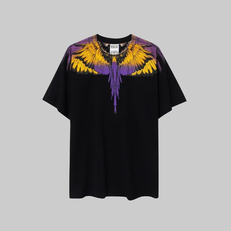 Marcelo Burlon 2026 Short-sleeved Men's and Women's Colorful Wings Feather Couple Clothing - Couple Half-sleeve Trendy Item