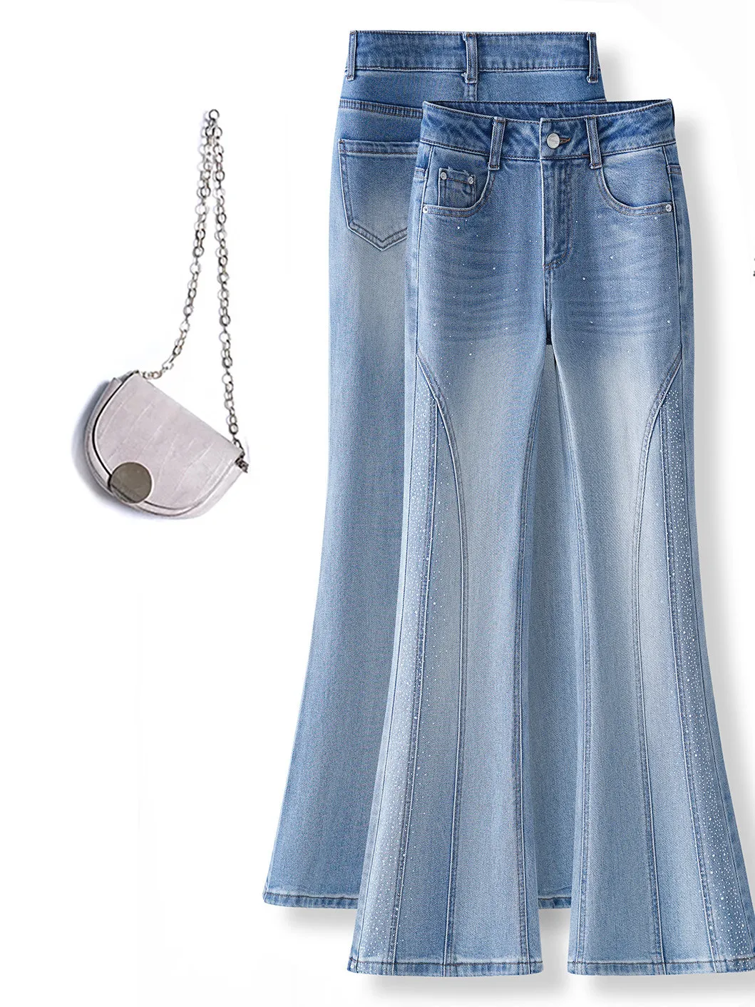 

Spring 2026 Women's Bell Bottom Jeans High Waist Denim Pants Light Blue Flared Trousers Skin-friendly Breathable 3D Decoration
