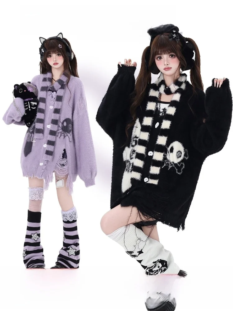 

Свитер-кардиган Crazygirl Original Design в стиле субкультуры, имитация норки, утепленный, для женщин, милый, свободный крой, V-образный вырез