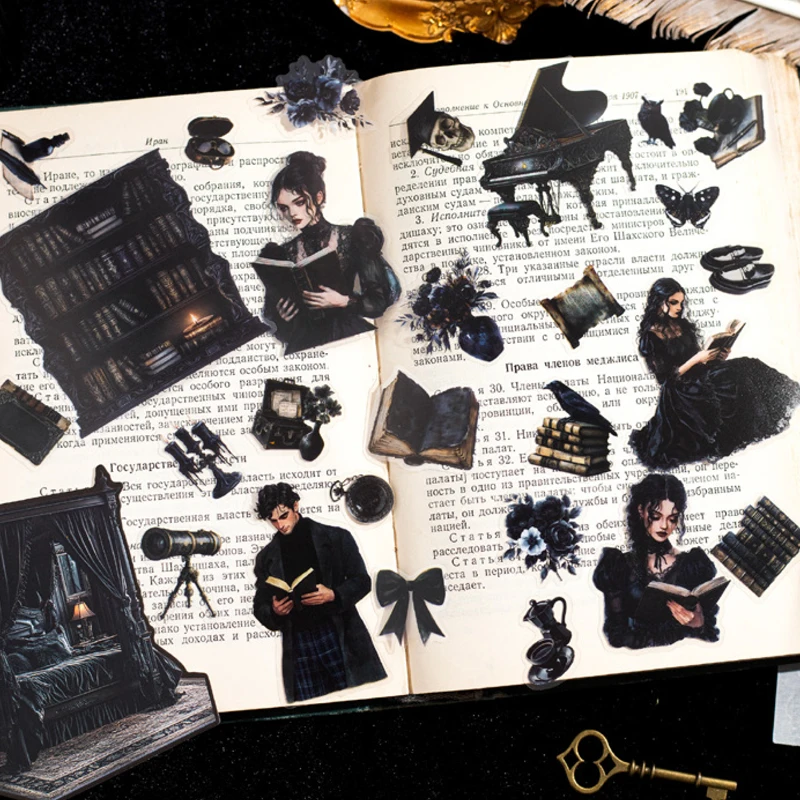 Mr. Paper, 6 Styles Black World Pet Sticker Pack, Handbook Stickers, Student Stationery Decorative Stickers