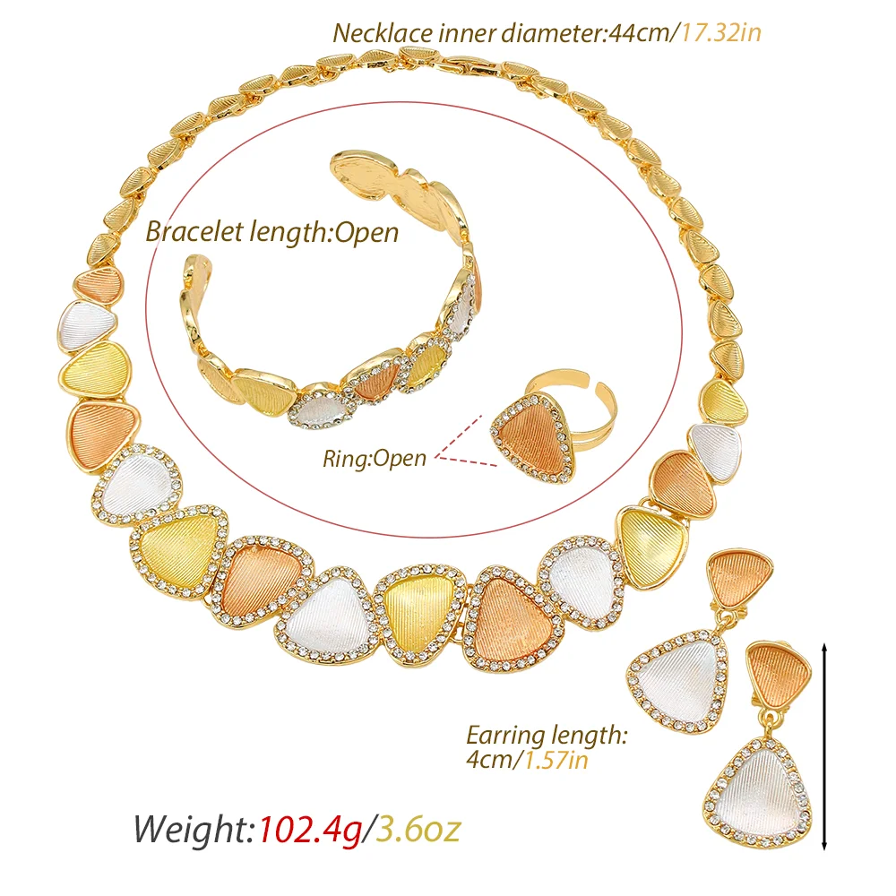 GZJPEI Tri-color Triangle Crystal Jewelry Set 18K Gold Plated African Dubai Bridal Wedding Party Jewelry Ornament 2026 New ﻿