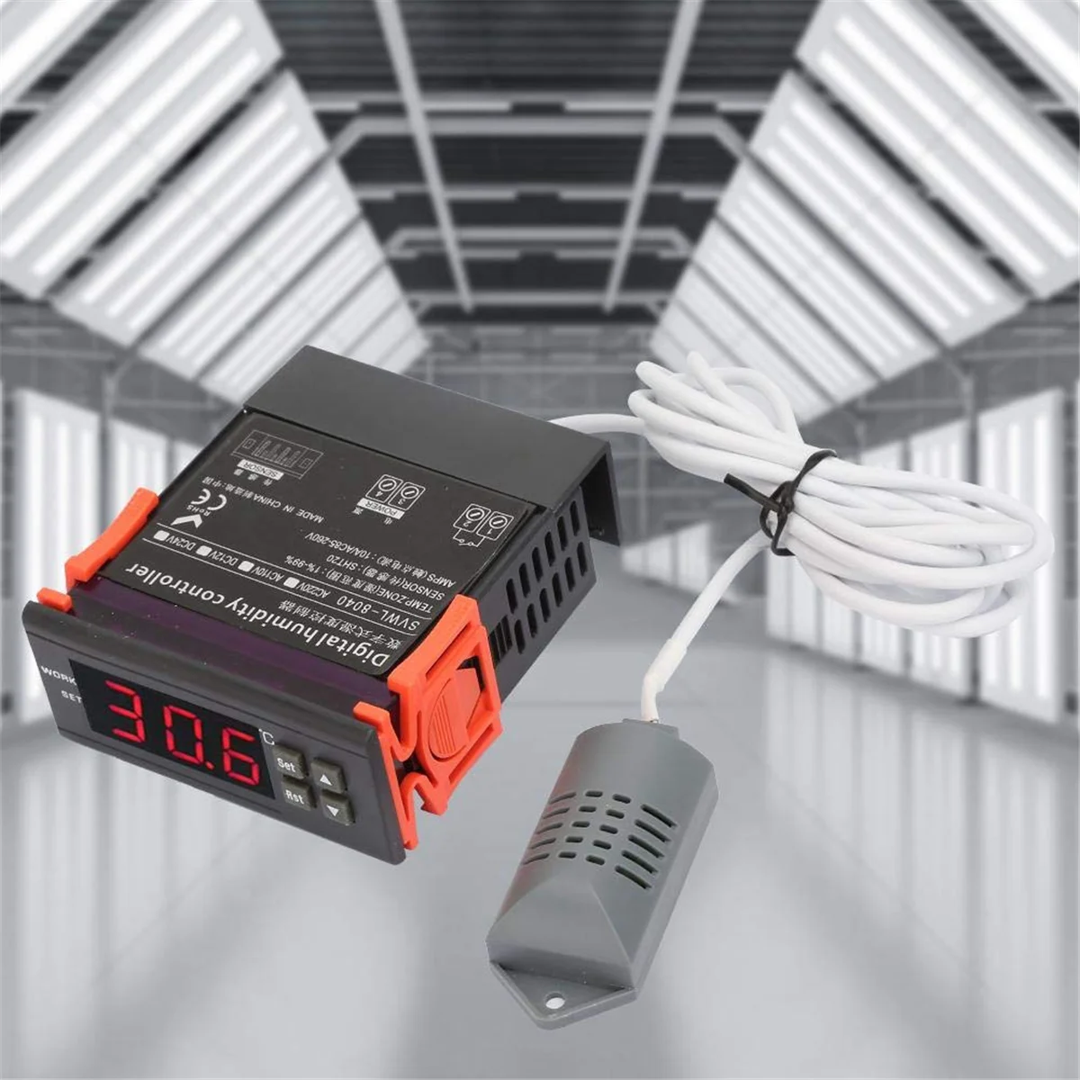 ABJZ Vochtigheidsregelaar SVWL-8040 220V LED Digitale Luchtvochtigheidsmeter met Temperatuursensorsonde 1%-99% RH