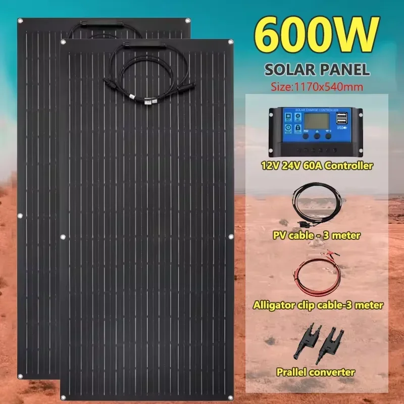

Solar Panel Kit Complete 300W 600W 18V Polycrystalline Power Portable Outdoor Rechargeable Solar Cell Solar Generator for Home