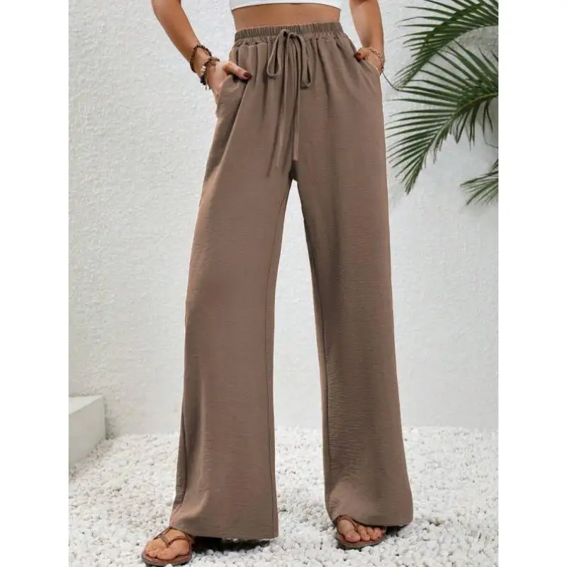 

New 3278 Dstring Waist Wide Elastic Casual Pants V Spring Summer Leg Crossbody Retro Sle Ciwalk Nine Points Length