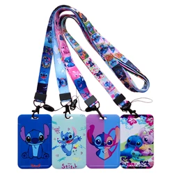 Пластиковый держатель для карт Disney Stitch с рисунком аниме, крутой модный бейдж для раздвижных работ, с именем, шнурком для автобуса, для детей